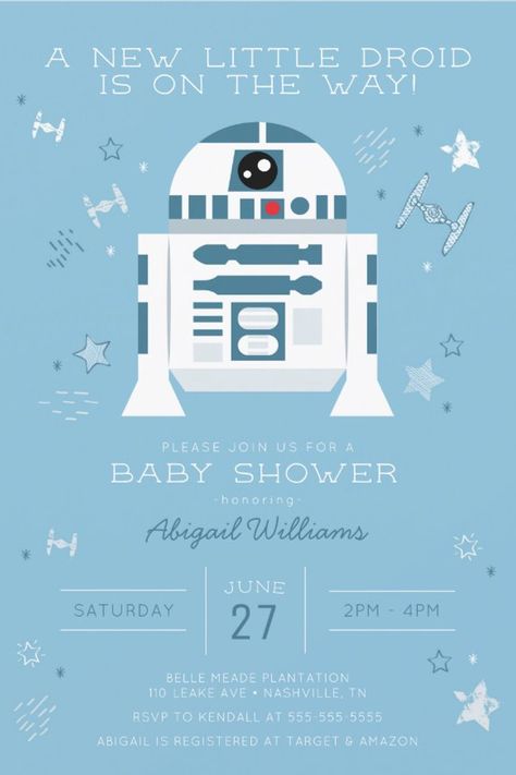 Star Wars | R2-D2 Baby Shower Invitation
Invite all your family and friends to your Baby Shower with these sweet Little R2-D2 invitations. Personalize by adding all your party details! Star Wars Baby Shower Ideas, Baby Shower Star Wars, Star Wars Baby Shower, Star Wars Theme Party, Star Shower, Watercolor Baby Shower, Baby Shower Invitaciones, Birthday Party Invites, Star Wars Birthday