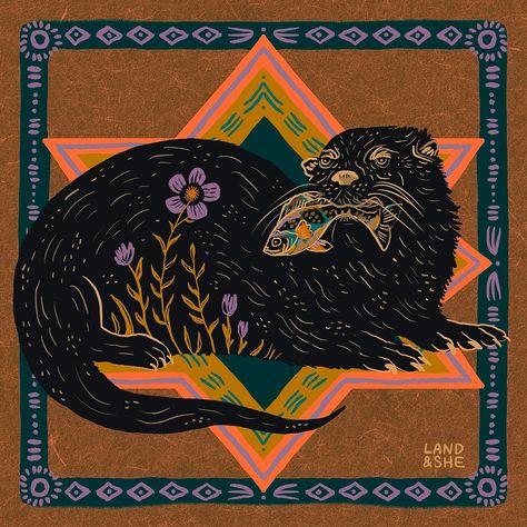 River Otter 🦦🌞 Today is my birthday, and while this piece originally had nothing to do with turning 32, I decided to look up the symbolism… | Instagram Otter Illustration, Dorm Art, Forgetting The Past, Nature Art Prints, River Otter, Today Is My Birthday, Indigenous Art, The Unknown, Wildlife Art