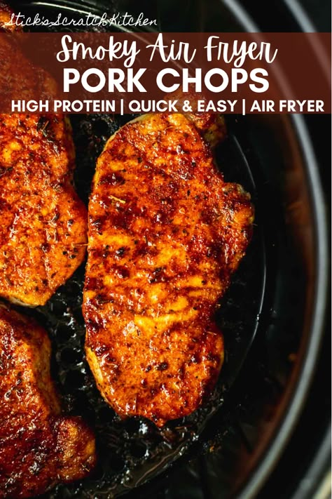 Smoky air fryer pork chops are juicy, tender, and smoky sweet. They're insanely easy to throw together and only take 10 minutes to cook in the air fryer. These pork chops are perfect for a quick and easy weeknight dinner. #airfryerporkchops #airfryerrecipes #airfryerrecipe #porkchops #porkchoprecipes #bonelessporkchops Air Fryer Recipes Pork Chops, Air Fryer Recipes Pork, Pork Chop Sandwiches, Smoked Pork Chops, Center Cut Pork Chops, Air Fryer Pork, Air Fryer Pork Chops, Pork Recipes For Dinner, Course Ideas