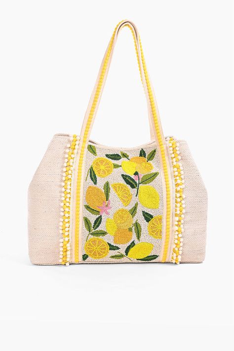 Make Lemonade, Embellished Clutch, Butter Yellow, Woven Tote Bag, Boho Bag, Beach Tote Bags, Clothing Labels, Lemon Yellow, Hand Beading