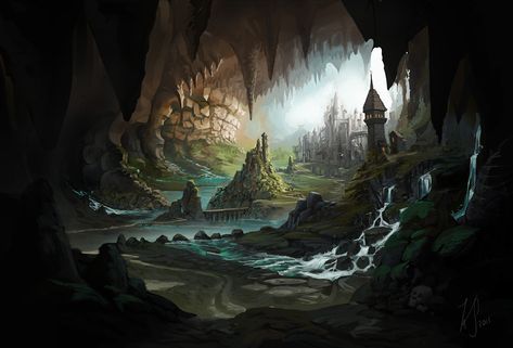 Underground Kingdom by Bezduch on DeviantArt Underground Kingdom, Earth City, Hollow Earth, Underground Cities, Fantasy City, Fantasy Art Landscapes, Arte Fantasy, Fantastic Art, Environmental Art