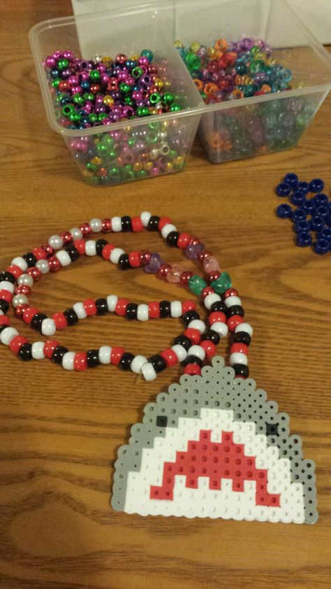 Shark Kandi Necklace Shark Kandi, Kandi Singles, Kandi Necklace, Kandi Inspo, Edc Las Vegas, Kandi Kid, Kandi Ideas, Bracelet Inspiration, Perler Ideas