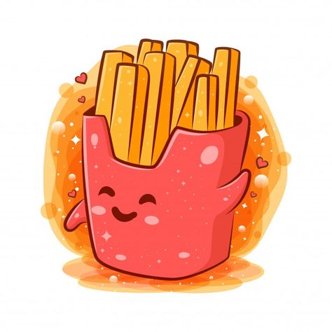 French Fries Design, Mc Donald's, Dessert Illustration, Food Cartoon, Cute Food Drawings, Doodle Coloring, Food Poster Design, Fruit Illustration, Kawaii Cartoon