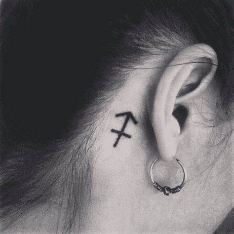 25 Best Arrow & Constellation Tattoo Ideas For Sagittarius Zodiac Signs Continue Tattoo, Back Ear Tattoo, Sagittarius Tattoos, Sagittarius Tattoo Designs, Behind Ear Tattoos, Sagittarius Tattoo, Army Tattoos, Sign Tattoo, Women Tattoos