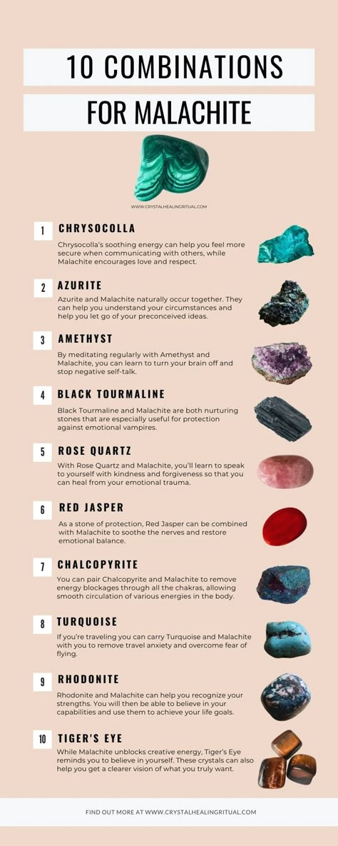 Malachite Crystal Combinations, Rock Meanings, Malachite Crystal Meaning, Crystal Combos, Aquarius Things, Chakra Stones Chart, Crystal Pairings, Crystal Combinations, Hippy Life