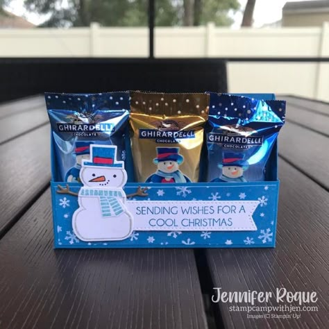 Kisses Treat Holder, Ghirardelli Square Treat Holder, Christmas Treats Holders Diy, Stampin Up Ghirardelli Treat Holder, Stampin Up 3d Christmas Projects, Candy Treat Bags Ideas, Christmas Treat Holders Craft Fairs, Stampin Up Snowman Magic, Treat Bags For Christmas