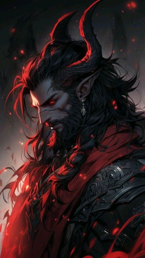 Asmodeus Tiefling, Qunari Male Art, Tiefling Werewolf, Bearded Vampire, Half Demon Male, Demon Angel Hybrid, Demon Protector, Demon Male Art, Demon Lord Art