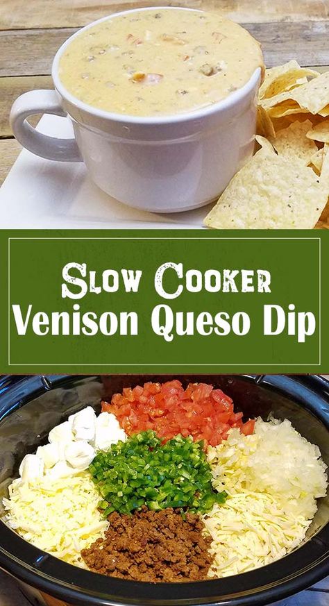 Venison Queso Dip Crockpot, Venison Queso, Crockpot Meals With Venison, Venison Dip Recipes, Crockpot Deer Recipes, Deer Meat Appetizers, Venison Queso Dip, Venison Cheese Dip, Venison Dip