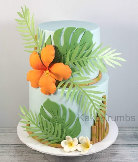 Hawaiian Party Cake, Party Pasta, Tropical Cakes, Tropical Birthday Cake, Hawaii Cake, Moana Theme Birthday, Tropical Cake, Flamingo Cake, Hawaiian Party Decorations