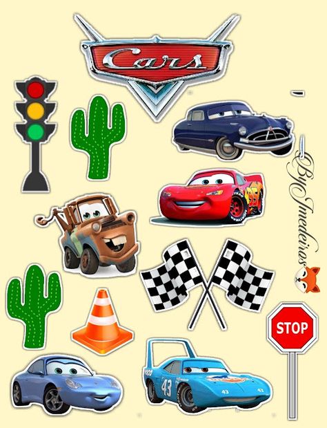 Mamá Decoradora: Kit imprimible Cars Disney Cars Theme, Disney Cars Cake, Pixar Cars Birthday, Lightning Mcqueen Cake, Cars Stickers, Paw Patrol Vehicles, Cars Theme Cake, Cars Cupcakes, Car Cake Toppers