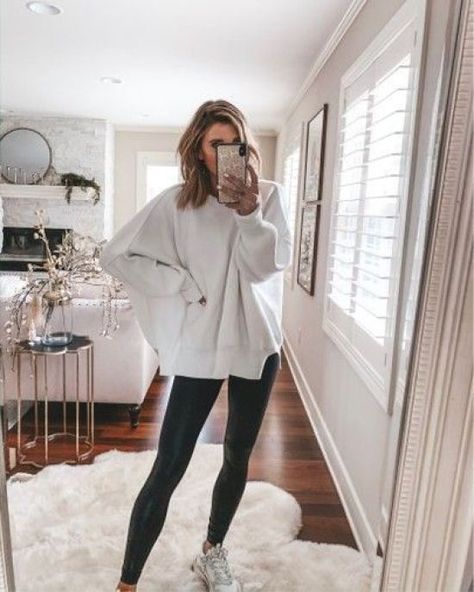 *Your Comfy Outfit According To Your Zodiac Big Sweater Outfit With Leggings, Leggings With Oversized Sweater, Leggings Oversized Shirt Outfit, Leggings Lounge Outfit, Leggings Outfit Comfy, Oversized Sweater Outfit Leggings, Sweater With Leggings Outfit, Leggings Sweater Outfit, Comfy Sweater Outfits