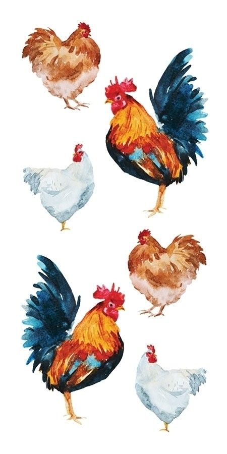 Watercolor Art Chicken, Watercolor Chicken Paintings, Watercolor Chickens And Roosters, Simple Chicken Painting, Cute Rooster Drawing, Watercolor Chickens Easy, Chickens Drawings, Cute Chicken Art, Chicken Doodle Drawing