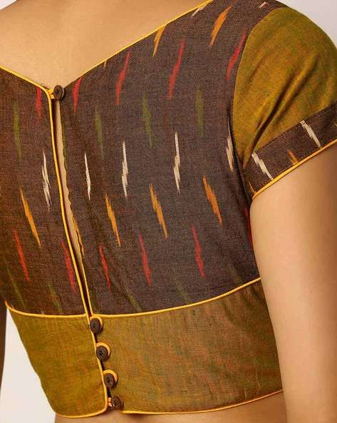 Kalamkari Blouse Designs, Ikat Blouse Designs, Ikat Blouse, Kalamkari Blouse, Cotton Saree Blouse Designs, Cotton Blouse Design, New Saree Blouse Designs, Latest Model Blouse Designs, Sari Blouse Designs