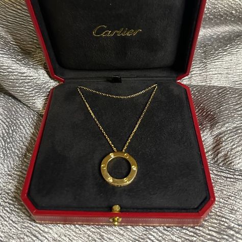 Pendant in 18K yellow gold with diamonds from the Cartier Love collection. Cartier Love Collection, The Word Love, Cartier Jewelry, Word Love, Cartier Love, Yellow Gold Chain, Round Brilliant Cut Diamond, Cartier, Gold Chain