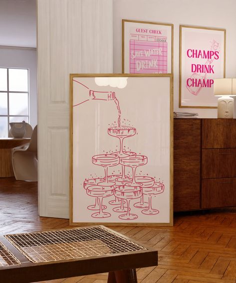 Champagne Tower Print Champagne Tower Wall Art Decor for Over Bar Cart Girly Bar Cart Accessories Prints for Above Bar Cart Red Retro Print - Etsy Girly Bar Cart, Girly Bar, Bar Cart Accessories, Champagne Tower, Bar Art, Trendy Wall Art, Pink Art, Retro Prints, Orange Pink