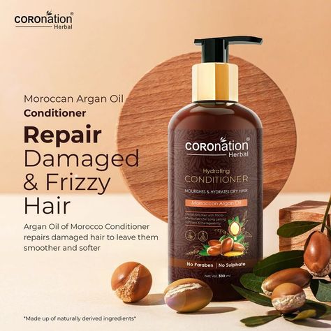 Coronation Moroccan Argan Oil Conditioner. logogoals #designconcept #logoexpose🆗 Almond Oil Packaging Design, Hair Oil Advertisement, Argan Oil Conditioner, Argan Oil Shampoo, Argan Oil Hair, Moroccan Argan Oil, Food Logo Design, Damaged Hair Repair, Social Media Design Inspiration