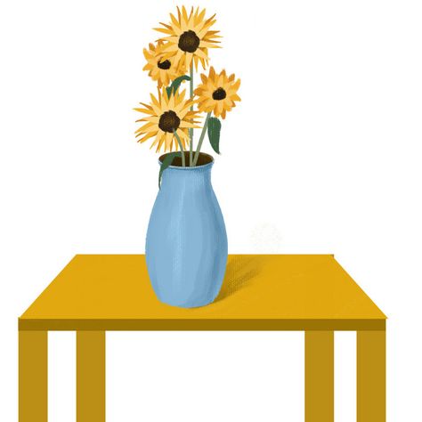 Drawing Sunflowers, Vase On Table, Sunflowers In Vase, Table Png, Table Clips, Digital Decorations, Sunflower Vase, Png Images Free, Sunflower Drawing