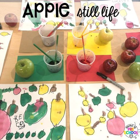 Apple still life art plus 18 more fall process art activities for preschool, pre-k, and kindergarten students. Fall Process Art, Apple Centers, Process Art Activities, Preschool Apple Theme, September Preschool, Apple Kindergarten, Pocket Of Preschool, Apple Lessons, Apple Math