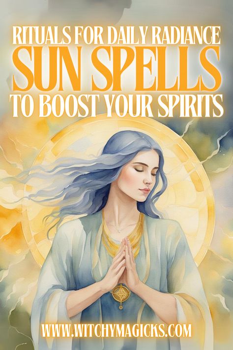 Infuse your day with the warmth and energy of the sun through simple and powerful sun spells. These radiant rituals are designed to uplift your spirits, boost your confidence, and bring a daily dose of positivity and vitality. Harness the sun’s magical energy to illuminate your path and brighten your mood!  #SunSpells #DailyRadiance #PositiveEnergy #WitchyRituals #BoostYourSpirits #PaganMagic #SunMagic #Sun #Spellcraft #Spells #Witchcraft #WitchyMagicks #Rituals Sun Ritual Witchcraft, How To Use Sun Water Witchcraft, Sun Spells, Sunflower Spells, Sun Rituals, Sun Magical Correspondences, Confidence Spell, Sun Magic, Pagan Magic