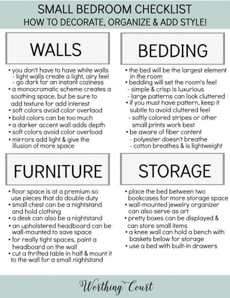 Bedroom Checklist, California Bedroom, Bedroom Layout Design, Small Bedroom Layout, Apartment Checklist, Small Room Design, Bedroom Layouts, Spare Room, How To Organize