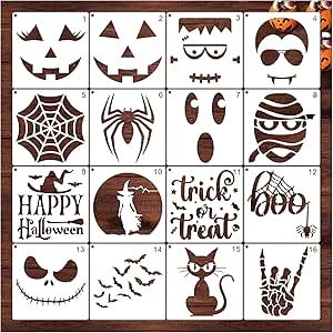 Halloween Stencils for Painting on Wood Crafts, Reusable Large Pumpkin Happy Halloween Hey Boo Spider Web Trick or Treat Witch Stencils for Walls Door Hanger Sign DIY Ornament (16 Halloween Face) Stencils For Walls, Halloween Stencils, Stencils For Painting, Diy Ornament, Large Pumpkin, Hey Boo, Diy Signs, Stencils Wall, Stencil Painting