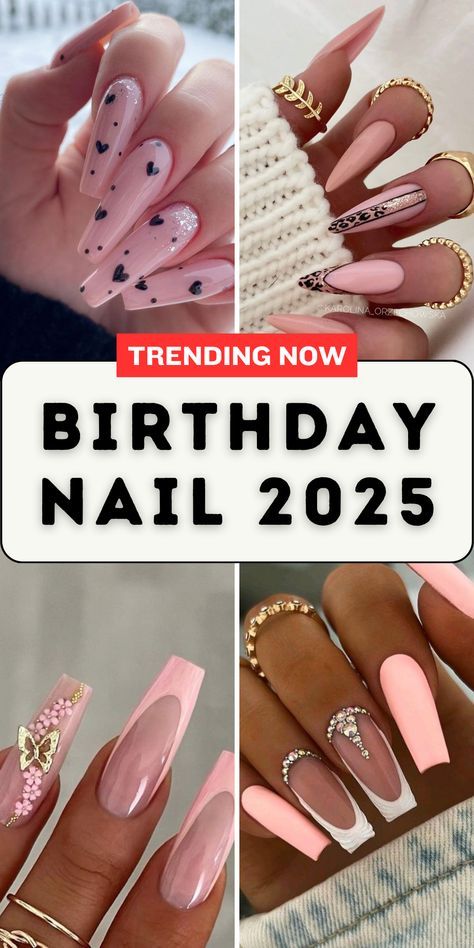 February Bday Nails, Nail Ideas For 18th Birthday, Classy Nails Birthday, Glam Birthday Nails Almond, Long Acrylic Birthday Nails Ideas, Xl Long Nail Designs, 28th Birthday Nails, Classy Coffin Acrylic Nails, January Birthday Nails 2024