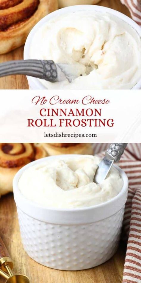 Quick Cinnamon Roll Frosting with No Cream Cheese -- Looking for a rich, creamy frosting for your cinnamon rolls that doesn’t have cream cheese? This simple recipe is the perfect solution! Made with just a few basic ingredients—softened butter, vanilla, powdered sugar, and heavy cream—it delivers a smooth, fluffy texture that spreads beautifully over warm rolls. Best Cream Cheese Frosting For Cinnamon Rolls, Cinnamon Rolls Frosting No Cream Cheese, Cream Cheese Topping For Cinnamon Rolls, Fluffy Cinnamon Roll Frosting, Cinnamon Roll Frosting Without Cream Cheese, Thick Cinnamon Roll Frosting, Non Cream Cheese Cinnamon Roll Icing, Vanilla Icing For Cinnamon Rolls, No Cream Cheese Cinnamon Roll Frosting