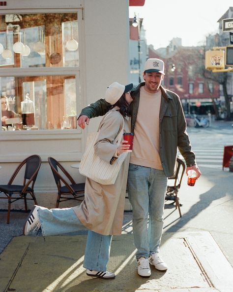 Anne and Tucker on film. A morning well spent grabbing a coffee and pastries at @fellinicoffee #engagementphotos #filmweddingphotographer #nycweddingphotographer Mens Clothing Styles Over 40, City Couple Photos, Coffee Shop Maternity Shoot, Nyc Casual Outfits, Couple Photoshoot Outfit Ideas, Coffee Shop Date, Coffee Date Photoshoot, Coffee Shop Date Aesthetic Couple, Couple Photoshoot In Cafe