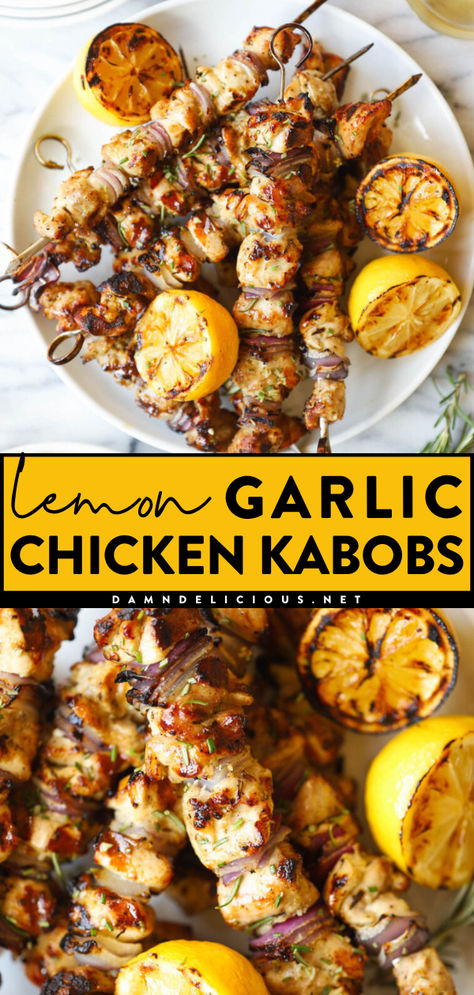 Want more summer grilling ideas? This simple chicken recipe on the grill will become your new favorite summer dinner! These chicken skewers feature a lemon chicken marinade. Tender and juicy, these grilled chicken kabobs are so good! Garlic Chicken Kabobs, Lemon Garlic Marinade, Grilled Dinner Recipes, Grilled Chicken Kabobs, Grilled Recipes, Garlic Marinade, Grilling Kabobs, Grilled Chicken Skewers, Easy Grilling Recipes