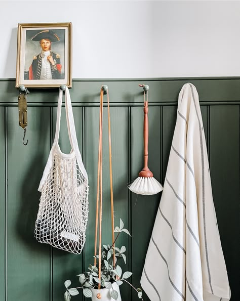 Shop Our Peg Rail — Howlett & Co Wood Pegs Wall, Panelling With Hooks, Peg Rail Entryway, Dining Room Peg Rail, Wall Paneling With Hooks, Wainscoting With Peg Rail, Hallway With Peg Rail, Beadboard With Peg Rail, Beadboard Peg Rail