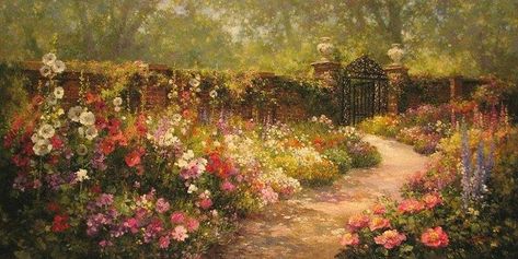 Flower Desktop Wallpaper, Garden Painting, Aesthetic Desktop Wallpaper, Beautiful Landscape Wallpaper, Aesthetic Photography Nature, Art Masters, Flowers Garden, Painting Wallpaper, Pastel Painting