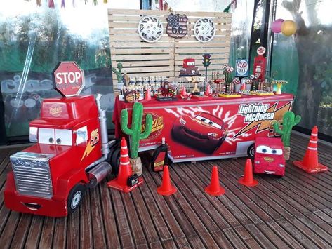 Check out this cool Disney Cars birthday party! The Mack dessert table is so impressive! See more party ideas and share yours at CatchMyParty.com #catchmyparty #partyideas #carsparty #carsdesserttable Disney Cars Birthday Theme, Disney Cars Birthday Party, Disney Cars Theme, Pixar Cars Birthday, Cars (disney) Party, Cars Birthday Party Decorations, Disney Cars Party, Cars Birthday Party Disney, Disney Cars Birthday