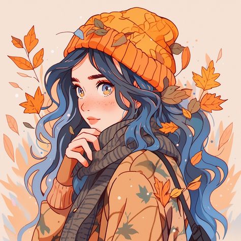 Cute Autumn Profile Pictures, Thanksgiving Pfp Aesthetic, Fall Themed Pfps Anime, Selfie Art Reference, Fall Anime Pfp, Autumn Anime Pfp, November Pfp, Season Character Design, Fall Anime Aesthetic