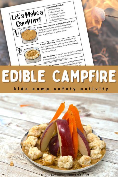 Make camping with kids fun AND safe with this edible campfire activity that also teaches some basic campfire safety! It's also such a fun food based camp activity to do during camp week! #kidscamping #kidscamp #summercamp #campweek Camping Week Preschool Activities, Camping Themed Snacks, Edible Campfire, Camping Food Ideas For Kids, Campfire Safety, Camping Week, Camping Activites For Kids, Classroom Camping, Camping Craft