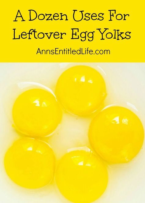 A Dozen Uses For Leftover Egg Yolks; Have a lot of leftover egg yolks from a baking project and don’t want to throw them away? Here are a dozen amazing (and incredible) things you can do with leftover egg yolks! http://www.annsentitledlife.com/household-tips/a-dozen-uses-for-leftover-egg-yolks/ Egg Yolks Recipes, Egg Yolk Recipes, Egg Yoke, Clam Recipes, Boiled Egg Diet, Egg Diet, Egg Yolks, Baking Project, Food Info