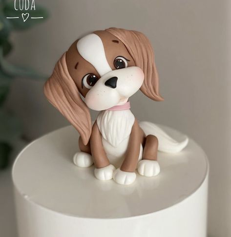 Dog Lover Cake, Barbie Dress Cake, Fondant Dog, Bridal Cookies, Fondant Animals, Dog Cakes, Polymer Clay Ornaments, Fondant Tutorial, Clay Crafts Air Dry