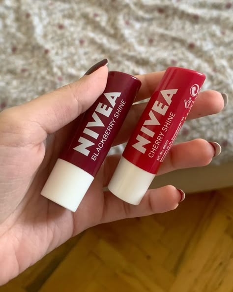 the prettiest shades tbh #nivealipbalm #cherry #aesthetic Nivea Cherry Lip Balm, Nivea Products, Vaseline Cocoa Butter, Nivea Lip Balm, Cherry Lip Balm, Cute Lipstick, Color Lip Balm, Cherry Lips, Body Cosmetics