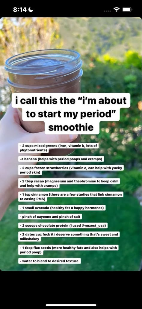 Foods And Drinks That Help With Period Cramps, What Tea Is Good For Period Cramps, Drinks To Drink On Your Period, Foods While On Period, Teas That Help With Cramps, Foods For Your Period, Tea To Drink On Your Period, Menstrual Phase Smoothies, Magnesium For Period Cramps