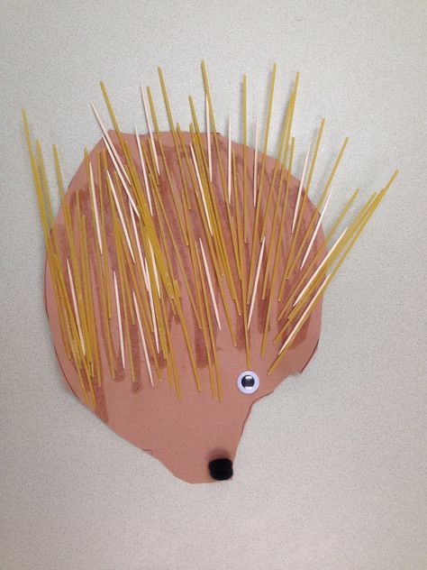 Preschool porcupines made with spaghetti and toothpicks. Porcupine Preschool Craft, Wild Animal Preschool Crafts, Woodland Animal Art Preschool, Wild Animal Art Preschool, Amazing Animals Preschool Theme, Porcupine Craft Preschool, Wild Animal Crafts For Preschoolers, Amazing Animals Theme Toddlers, Forest Animals Preschool Activities