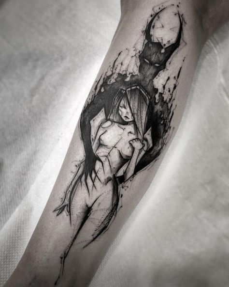 Tattoos Scary, Satanic Tattoos, Creature Fantasy, Stencil Outline, Devil Tattoo, Sharpie Tattoos, Scary Tattoos, Creepy Tattoos, Geniale Tattoos