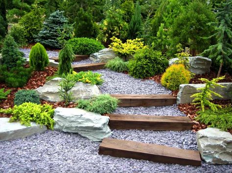 25 Most Creative And Inspiring Rock Garden Landscaping Ideas Japanese Garden Plants, Japanese Garden Decor, Japanese Plants, Small Japanese Garden, Japanese Garden Landscape, Zen Garden Design, Garden Stairs, Hillside Landscaping, Japanese Garden Design