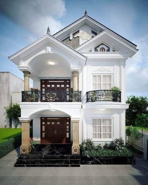 Small House Exteriors, Home Designs Exterior, Small House Front Design, Two Story House, Story Layout, Classic House Exterior, Classic House Design, House Design Pictures, Modern House Facades