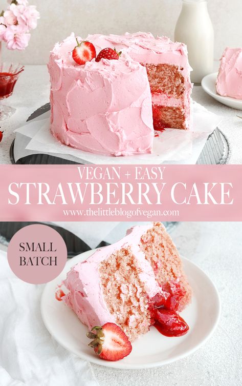 Vegan Dessert For Two, Strawberry Mushroom Cake, Vegan Strawberries And Cream Cake, Vegan Vanilla Strawberry Cake, Strawberry Cake Eggless, Vegan Chantilly Cake, Vegan Chocolate Strawberry Cake, Dairy Free Cakes Recipe, Easy Vegan Birthday Cake