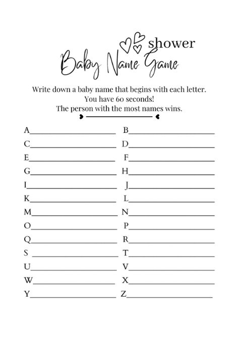 Baby Shower Name Suggestions, Free Baby Shower Games Printables, Baby Shower Games Free Printables, Baby Shower Printable Games, Baby Shower Game Prizes, Easy Baby Shower Games, Baby Name Game, Baby Lulu, Free Printable Baby Shower Games