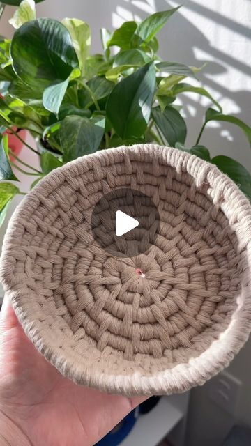 MaCREme | Fiber Artist | Macrame Tutorials on Instagram: "Finally finished this little coil basket! It’s my first one and definitely not my last! I look forward to seeing them get better and better! #coilbasket #basketmaking #basketweaving #basketweave #macramecord #diycrafts #diybasket #diyhomedecor #diyhandmade #giftideas" Diy Macrame Basket Tutorial, Coiled Baskets Tutorial, Coil Basket Weaving, Coil Basket Diy, Macrame Basket Tutorial, Macrame Basket Diy, Basket Coiling, Coiled Rope Basket Diy, Rope Basket Diy