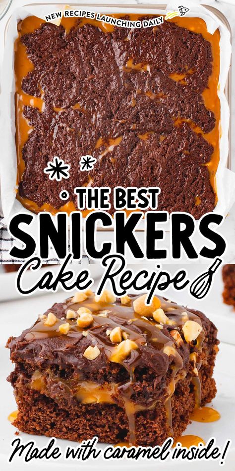 Snicker Cake, Snickers Cake Recipe, Bridget Smith, Snickers Dessert, Snickers Pie, Pan Desserts, Candy Bar Cake, Snickers Cake, Boxed Cake Mixes Recipes