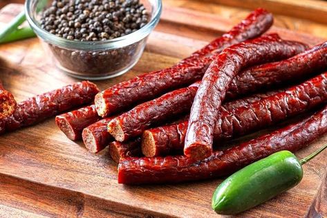 Beef Snack Sticks Recipe Sausage Photography, Venison Snack Stick Recipe, Beef Snack Stick Recipe, Beef Sticks Recipe, Venison Snack Sticks, Backyard Bbq Recipes, Snack Stick Recipe, Meat Locker, Backpacking Recipes