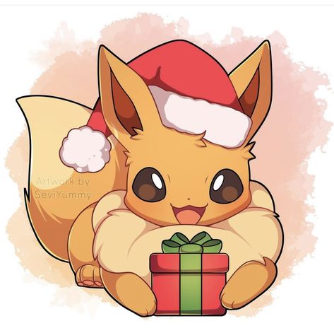 Pokemon Christmas Drawing, Christmas Kawaii Drawing, Christmas Pokemon Drawings, Pokemon Christmas Art, Christmas Pokemon Art, Christmas Eevee, Pokemon Avatar, Christmas Pokemon, Pokemon Christmas