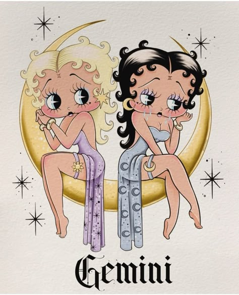 Betty Boop Zodiac, Betty Boop Zodiac Signs, Betty Boop Tattoos, Body Candles, Gemini Art, Wall Pics, Manga Aesthetic, Lowrider Art, Chicano Drawings