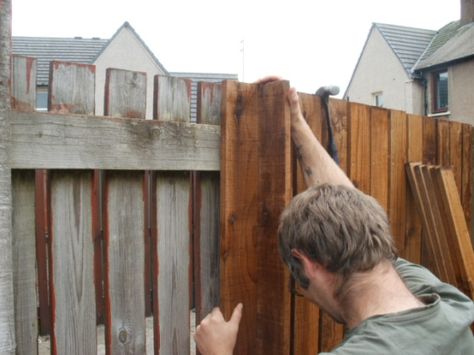 Fence Replacement Ideas, Double Fence Ideas, How To Hide A Fence, Double Sided Fence, How To Fix A Sagging Fence Gate, Old Fence Makeover, Add Height To Fence, How To Hide An Ugly Fence, How To Make Fence